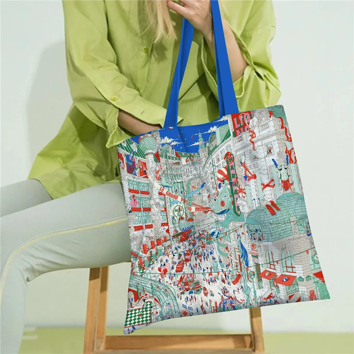 Korean Dongdaemun Popular Large Capacity Canvas Shoulder Bag Women Underarm Handbag Printed Stylish Trendy Fashion Bag