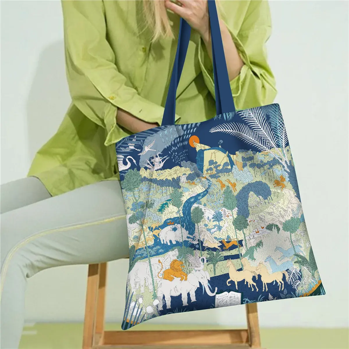 Korean Dongdaemun Popular Large Capacity Canvas Shoulder Bag Women Underarm Handbag Printed Stylish Trendy Fashion Bag