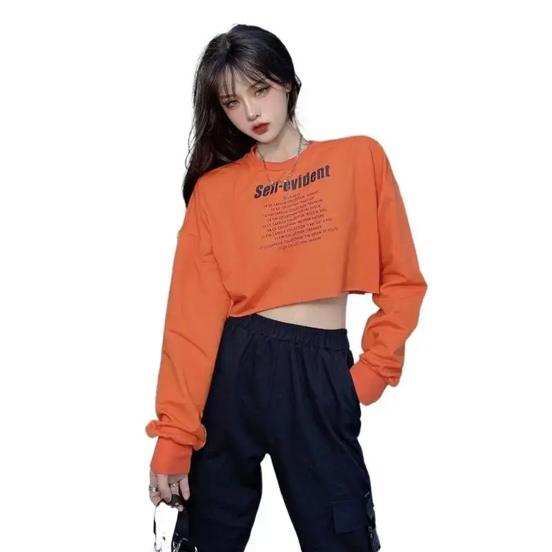 Spicy Short High Waist Women's Sweatshirt Early Autumn New Style Loose Versatile Belly Baring Small Audience Top Design Sense