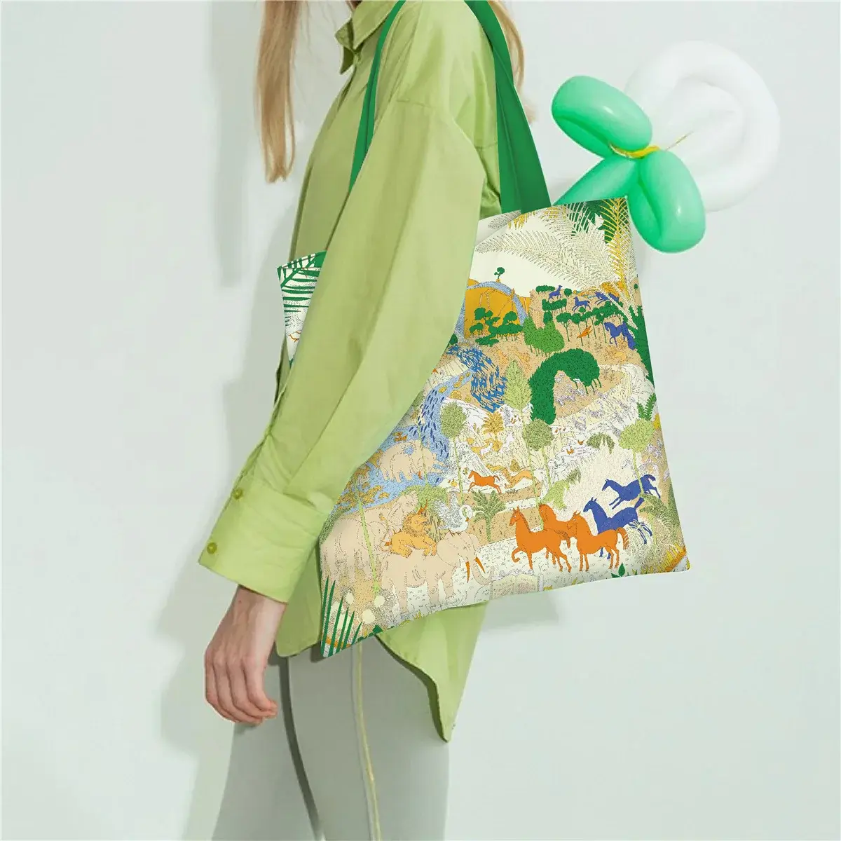 Korean Dongdaemun Popular Large Capacity Canvas Shoulder Bag Women Underarm Handbag Printed Stylish Trendy Fashion Bag