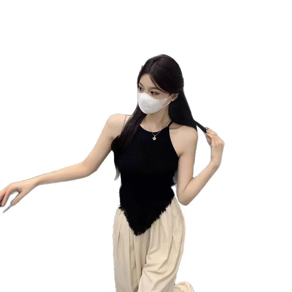 Irregular Knitted Vest Women's Inner Wear Summer New Design Sensual Small Crowd Lace Hanging Neck Small Strap Tassel Top