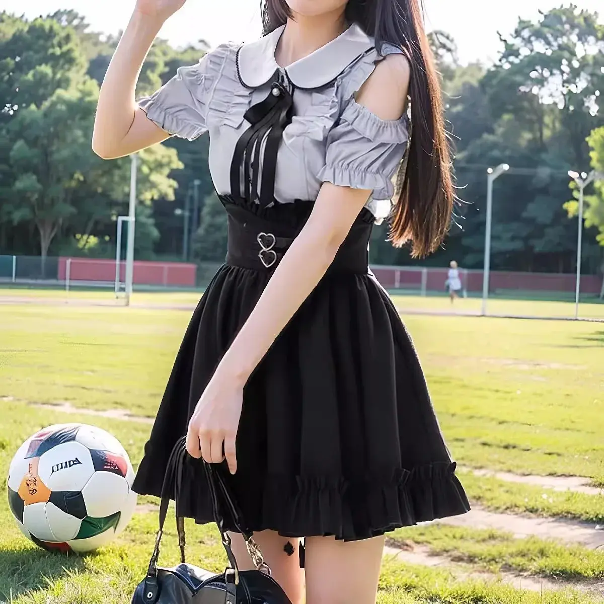 Cute Sweet Doll Collar Shoulder Bared Short Sleeve Shirt Top Waist Inward Half-length Skirt Women Two-piece Set Summer