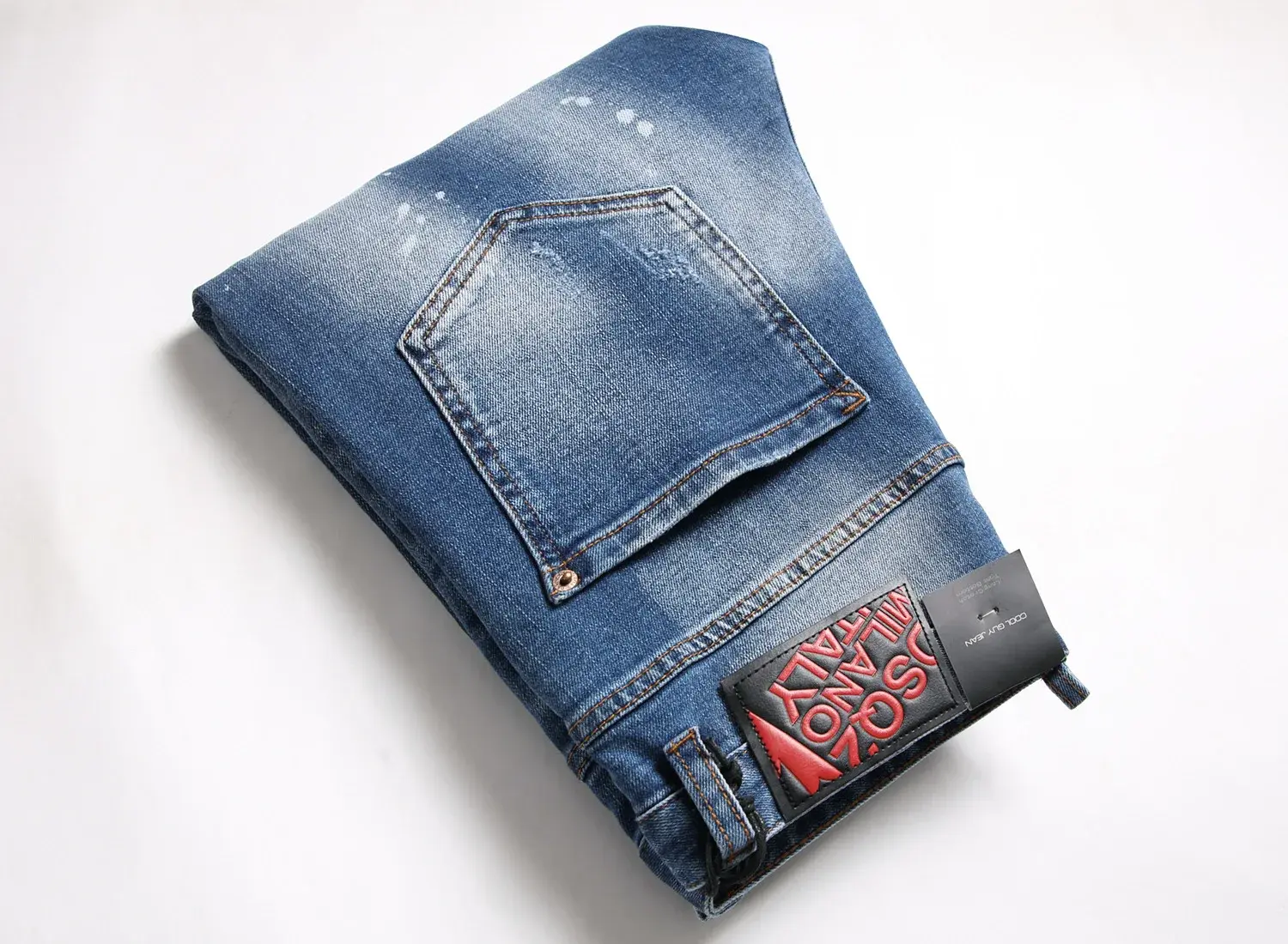 Street Style DsqTrendy Embroidered Jeans Men's Simple Versatile Straight-Leg Trousers Split-Resistant Stretchable Denim Material