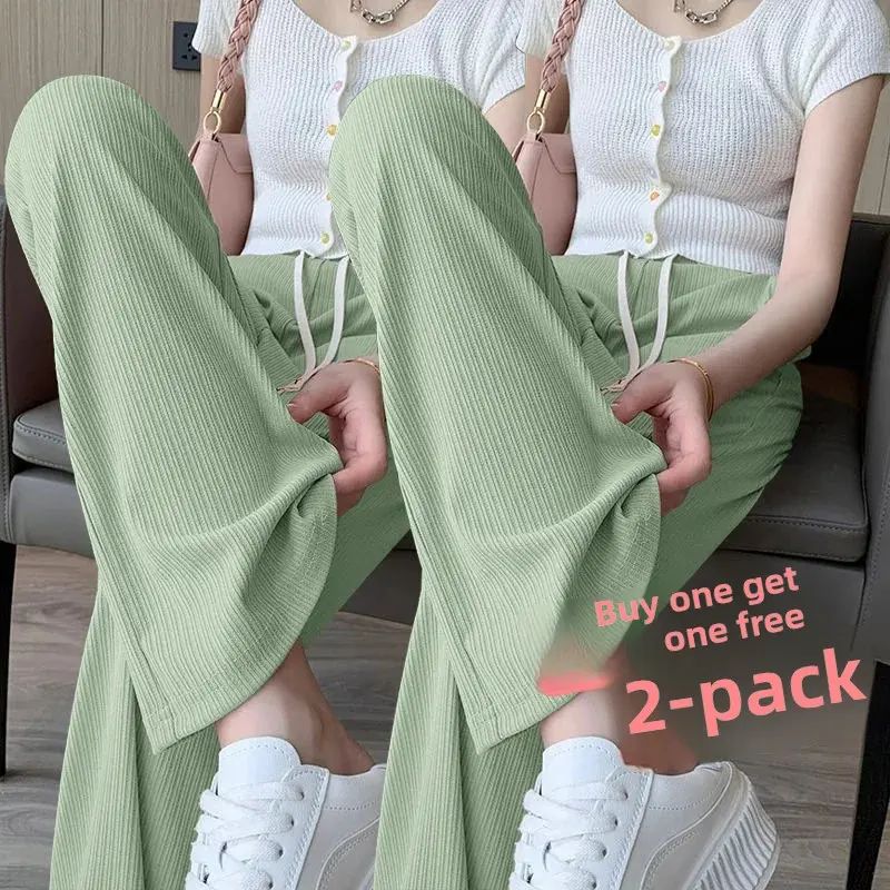 Slim Wide Leg Pants Women's Summer New Fashion Slimming High Waist Draped Loose Straight Long Trousers Ice Silk
