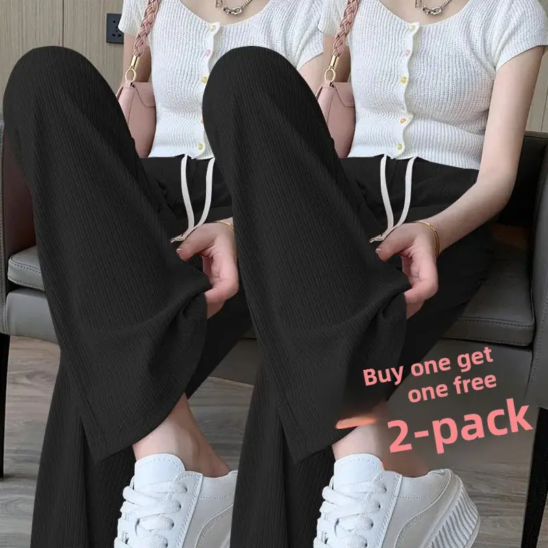 Slim Wide Leg Pants Women's Summer New Fashion Slimming High Waist Draped Loose Straight Long Trousers Ice Silk