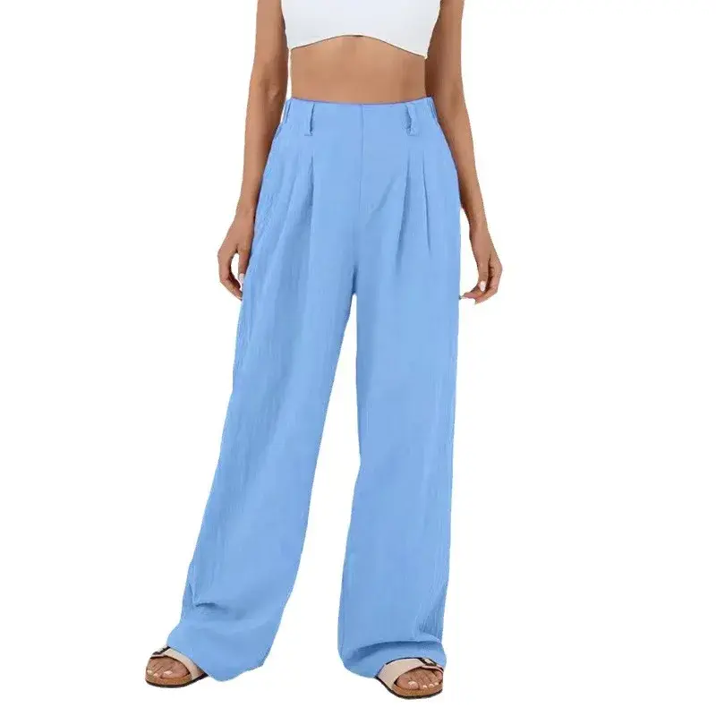 2024 Amazon Europe High-Waisted Cotton Women's Pants Casual Loose-Fit Bell Bottoms Cross-Border Trade Women's Clothing