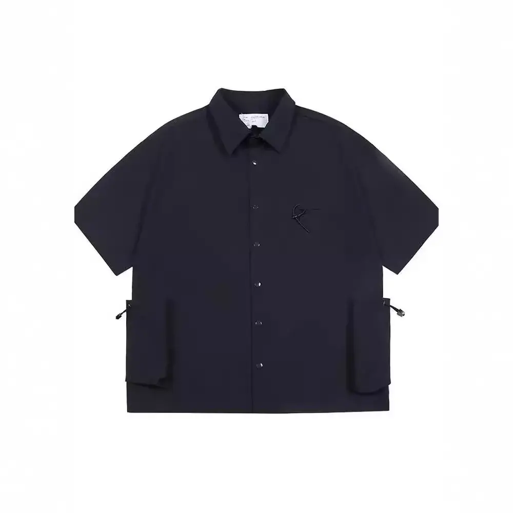Elegant Insshirtlapel New Solid Color Artistic Men's Trendy Youth Fashion Loose-fit Summer Casual Shirt