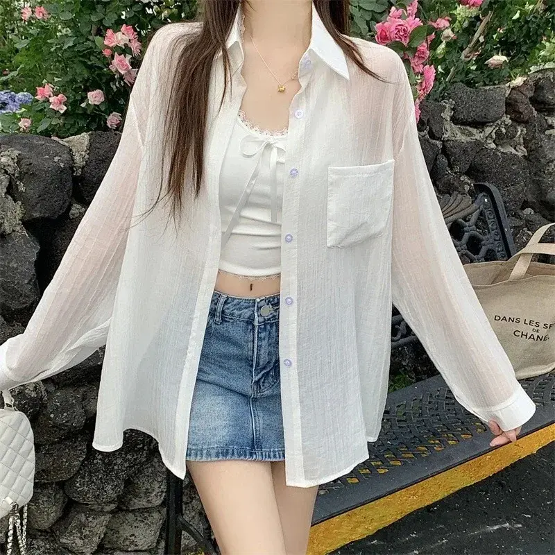 Summer 2025 Women's Casual Thin Sun Protection Shirt Tencel Wrinkle Fashionable Open Cardigan Top Air Conditioned Pullover
