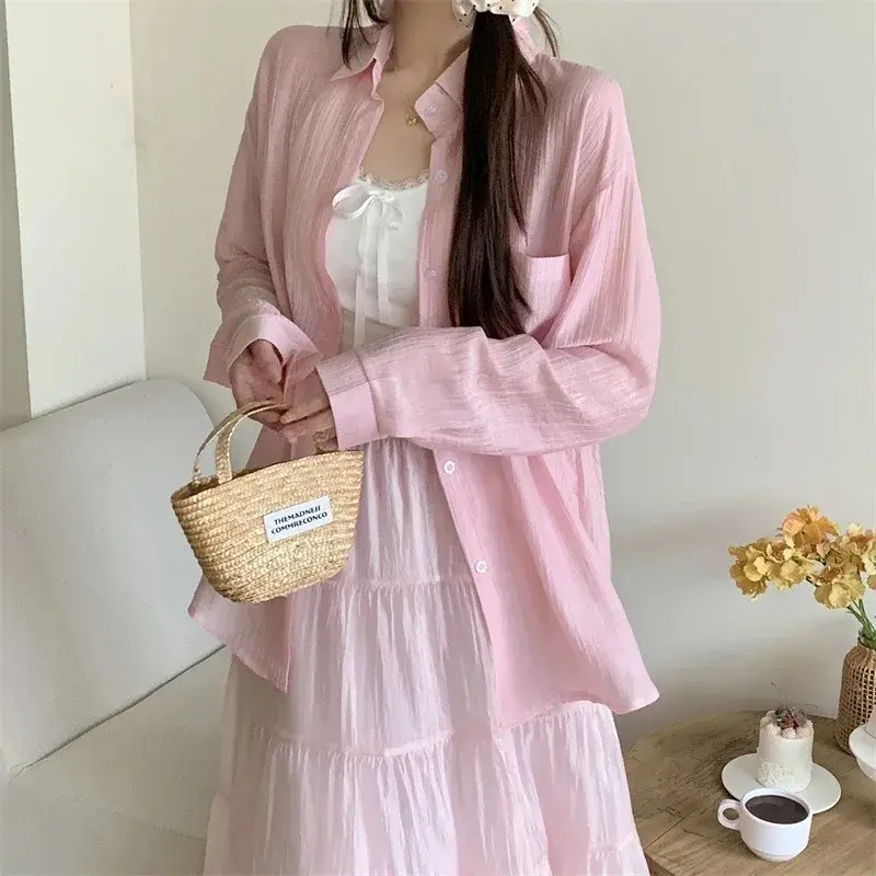 Summer 2025 Women's Casual Thin Sun Protection Shirt Tencel Wrinkle Fashionable Open Cardigan Top Air Conditioned Pullover