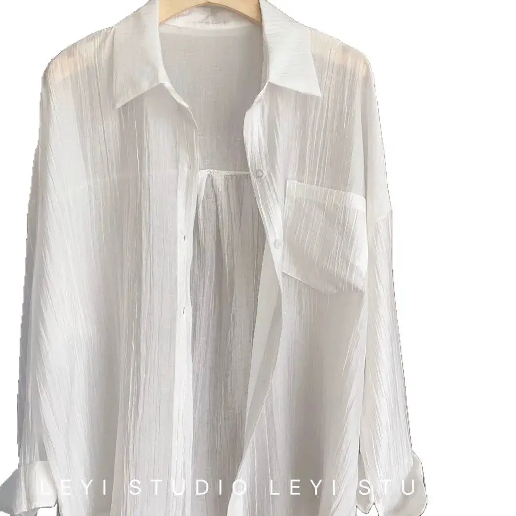 Summer 2025 Women's Casual Thin Sun Protection Shirt Tencel Wrinkle Fashionable Open Cardigan Top Air Conditioned Pullover