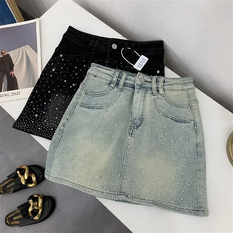 High-Waisted Mini Dress With Rhinestone Embellishments Sensible Design Denim Skirt For Women New Summer Style #17