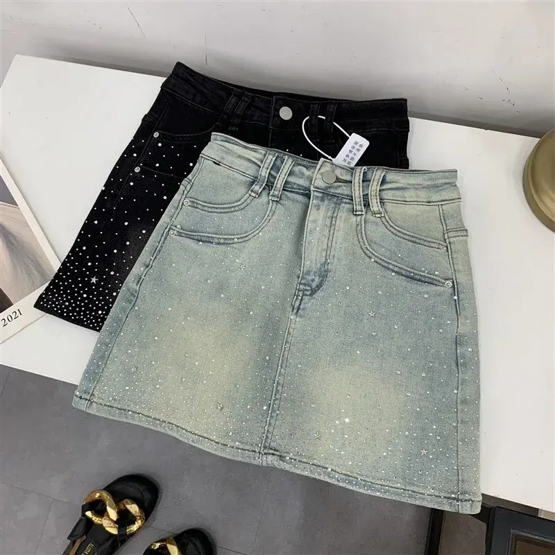 High-Waisted Mini Dress With Rhinestone Embellishments Sensible Design Denim Skirt For Women New Summer Style #17