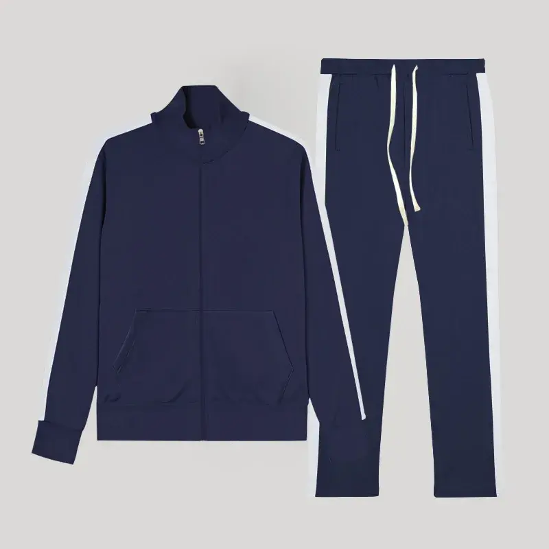 2025 Spring Autumn Men's 2-Piece Set Color Blocking Zipper Stand Collar Casual Sports Jacket Sweatshirt Trousers Suit