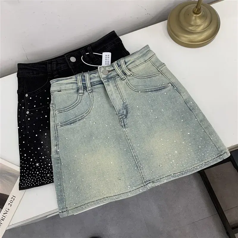 High-Waisted Mini Dress With Rhinestone Embellishments Sensible Design Denim Skirt For Women New Summer Style #17