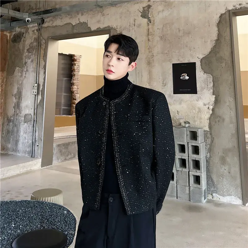 Spring Autumn Luxury Men's Jacket Sha Fragrance Style Bright Silk Woolen Coat Casual Fashionable Korean Version Handsome Atmosph
