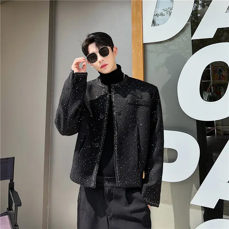 Spring Autumn Luxury Men's Jacket Sha Fragrance Style Bright Silk Woolen Coat Casual Fashionable Korean Version Handsome Atmosph