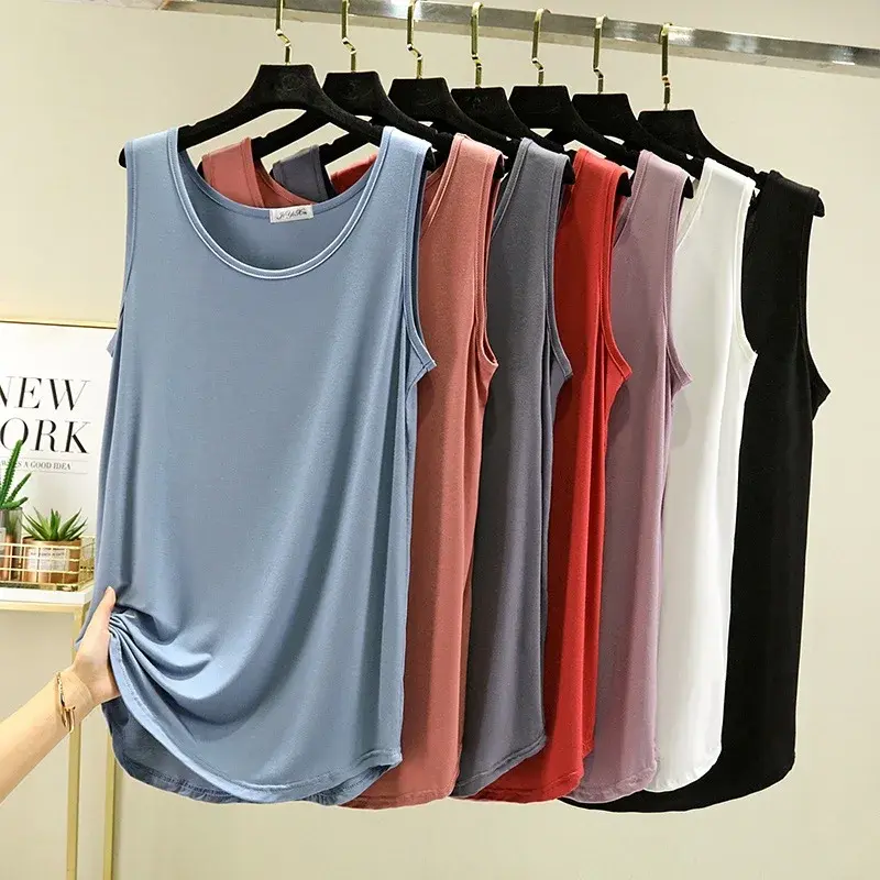 Women's Summer Modal Tank Top Loose-Fit Base Layer Solid Color Top No Sleeves Medium-Length Outerwear From China Mainland