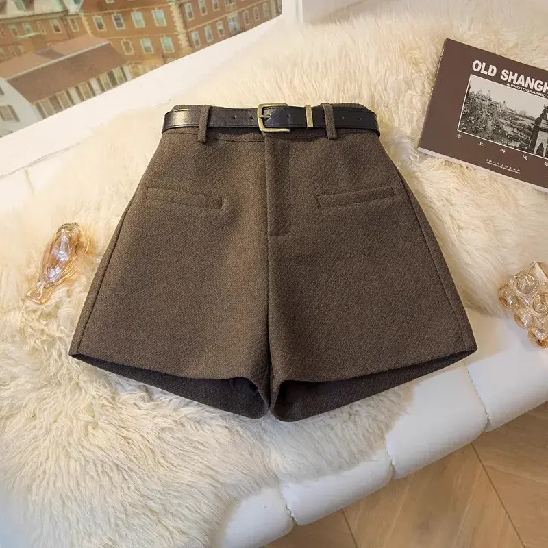 Women's Petite High-Waisted Cotton Shorts 2024 Autumn/Winter Grey A- Line Bell Bottoms Versatile Slimming Outerwear