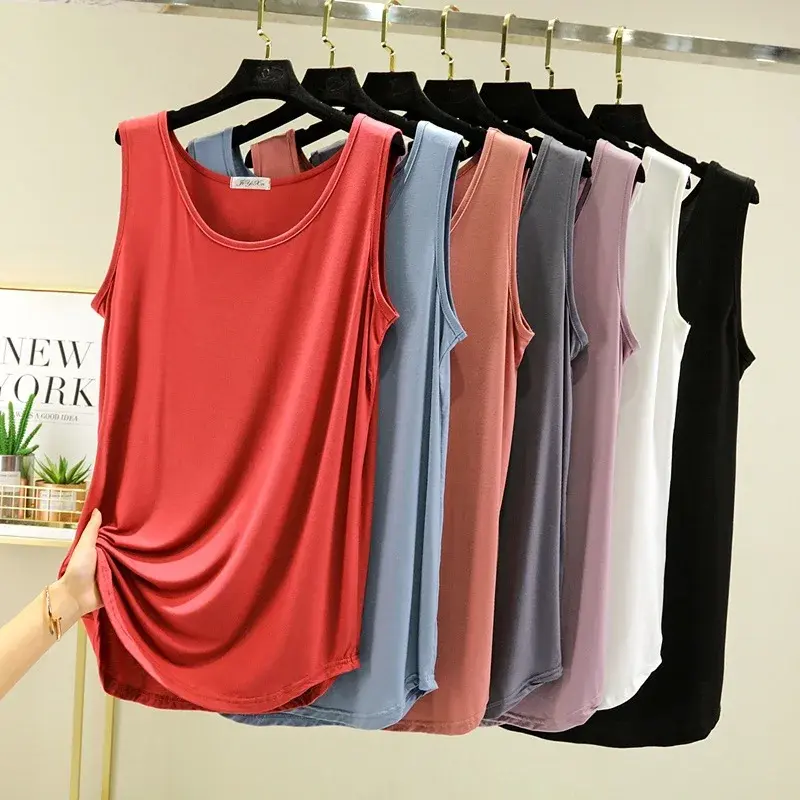 Women's Summer Modal Tank Top Loose-Fit Base Layer Solid Color Top No Sleeves Medium-Length Outerwear From China Mainland