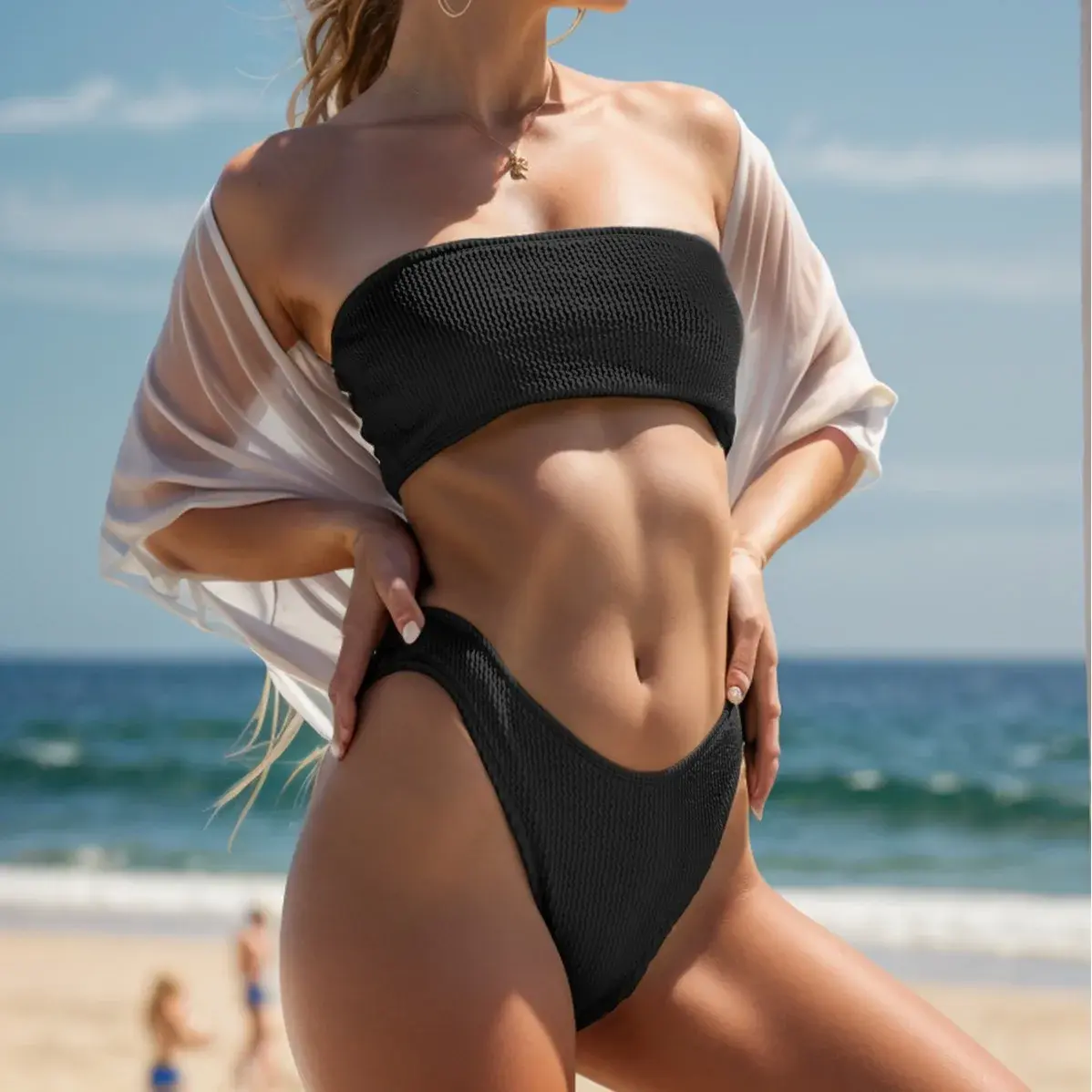New Pure Color Strapless Bikini Women's Sensual Separate Swimsuit Vacation Beach Crossbody Female Swimwear Fashionable