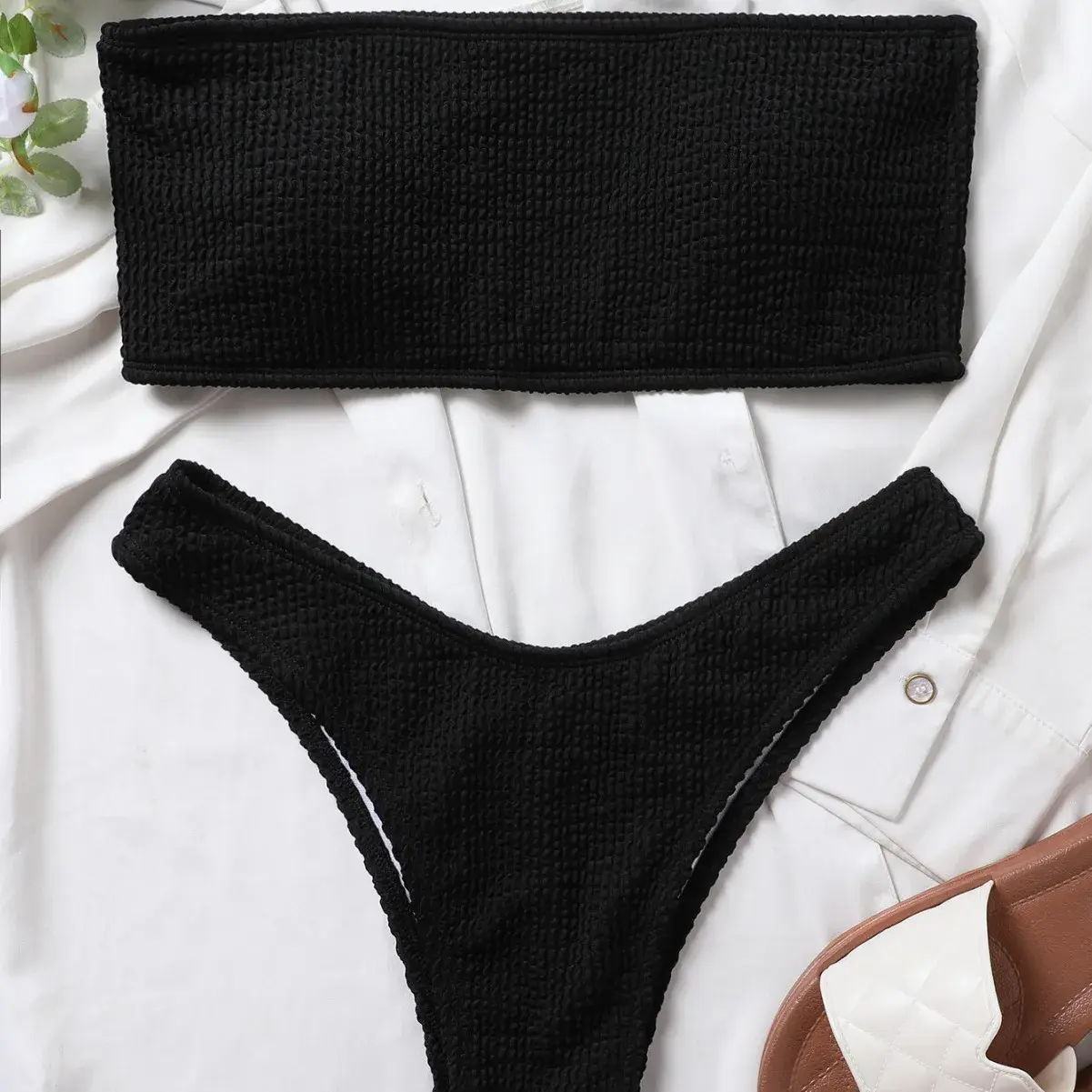 New Pure Color Strapless Bikini Women's Sensual Separate Swimsuit Vacation Beach Crossbody Female Swimwear Fashionable