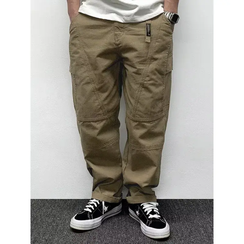 2024 Spring New Men's Pants Multi-Pocket Cargo Pants Vintage Solid Color Simple Loose-Fit Casual Pants