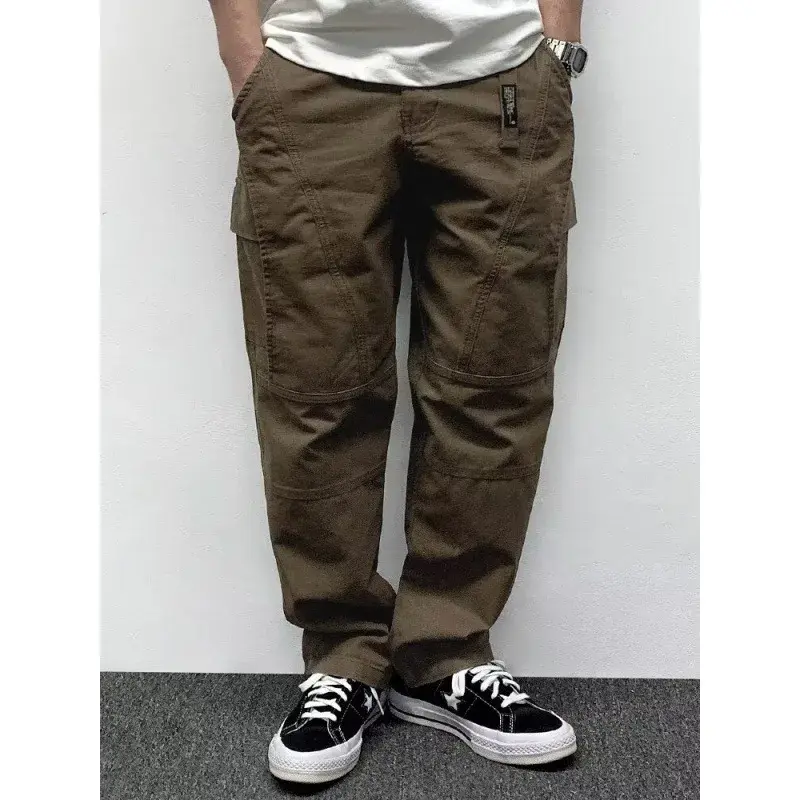 2024 Spring New Men's Pants Multi-Pocket Cargo Pants Vintage Solid Color Simple Loose-Fit Casual Pants