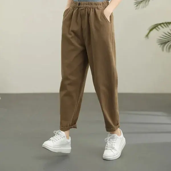 2024 New Casual Women's Pants Elastic Waist Slimming Harem Trousers Solid Color Cropped Pants Wholesale From China Mainland