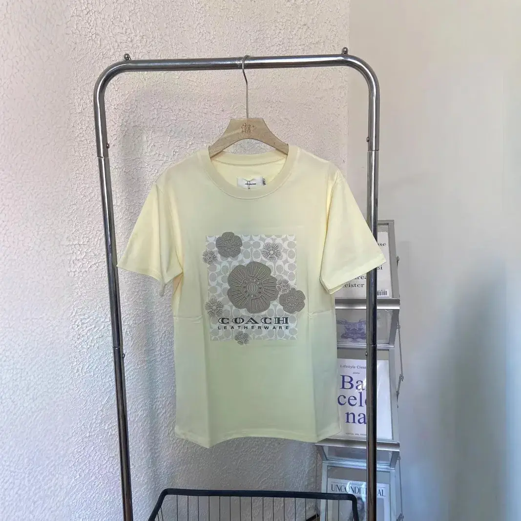 Loose Knitted Short Sleeve T-Shirt Summer 2025 New Style Embroidered Patchwork Floral Pattern Unisex Versatile Cotton Crew Neck