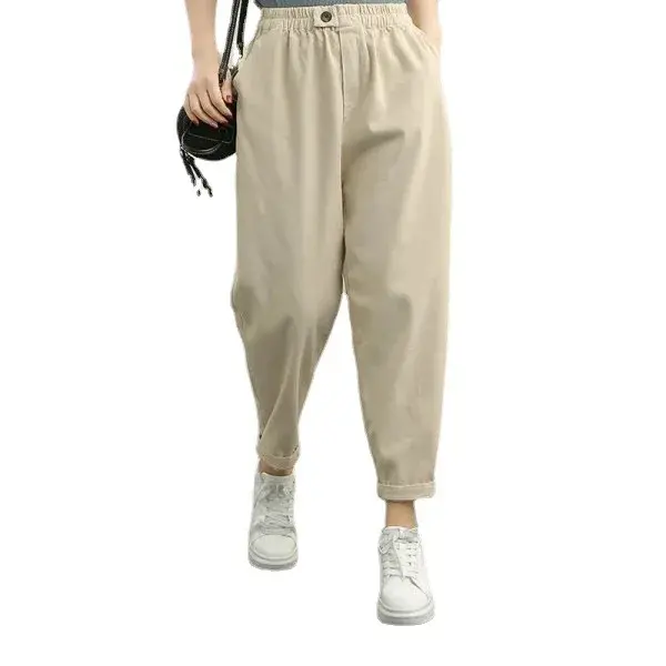 2024 New Casual Women's Pants Elastic Waist Slimming Harem Trousers Solid Color Cropped Pants Wholesale From China Mainland