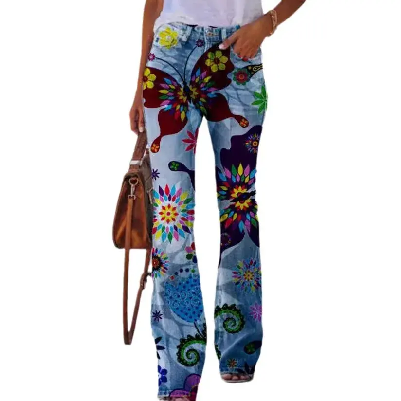 2024 New Independent Station Fast Selling Tebay Vintage Mid Waist Printing Floral Casual Pants Women's Long Pants/Nine Parts/Sev