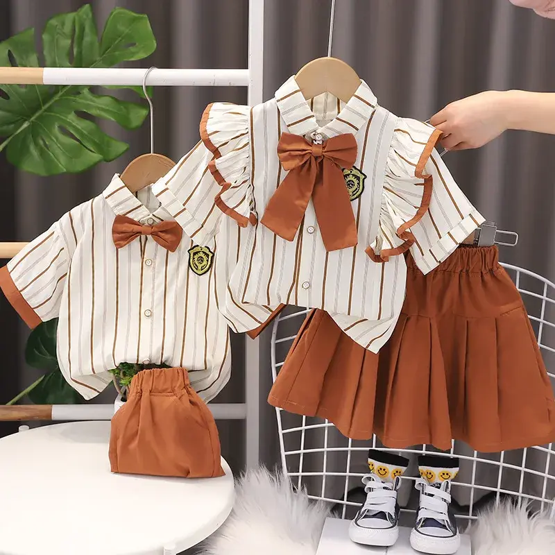 Summer Newborn Baby Brother Sister Matching Outfits Trendy Foreign Trade Men Women's Children's Short Sleeve Shirtsuits
