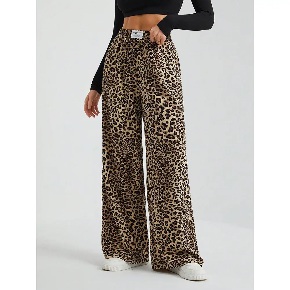 Leopard Print High-Waisted Loose-Fit Casual Trousers Straight-Leg Long Pants New 2024 Style Amazeon European And American