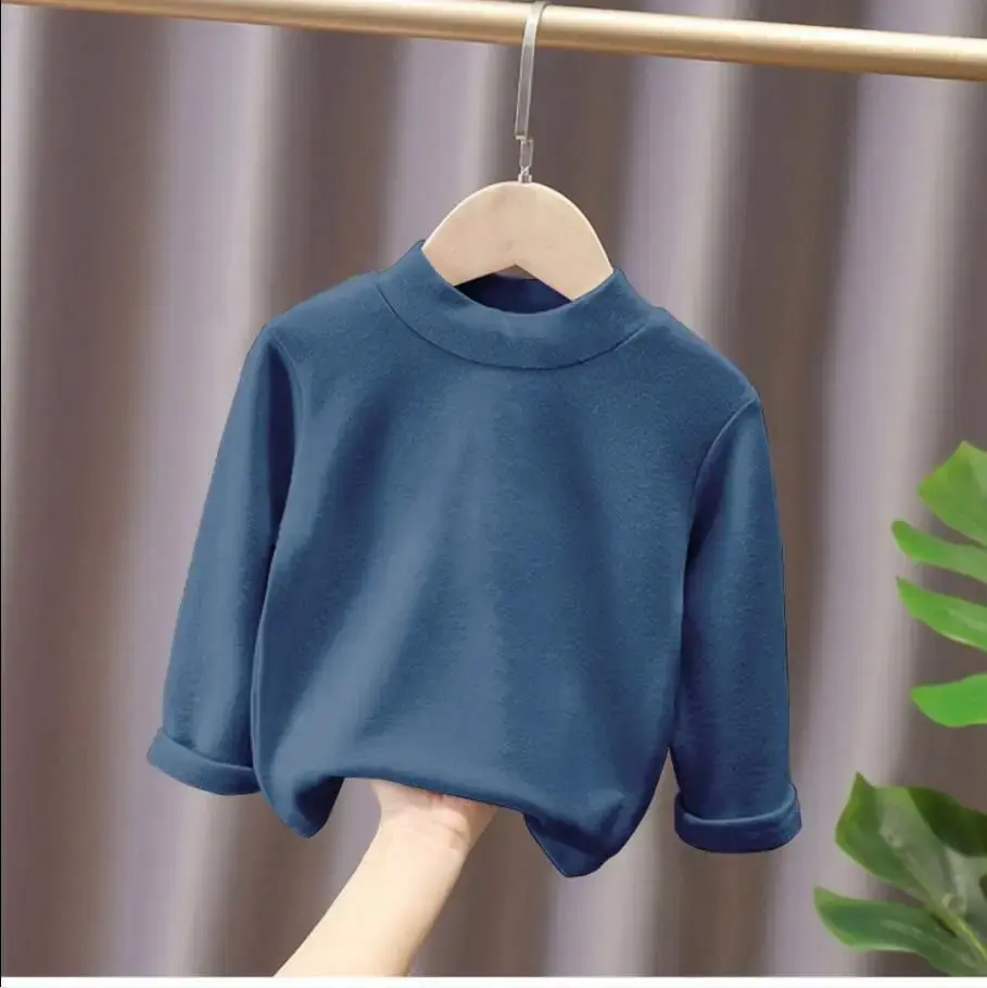 Thickened Fleece Warmth Children's Base Layer Shirt Half High Collar Inner Wear for Boys And Girls Autumn Clothes
