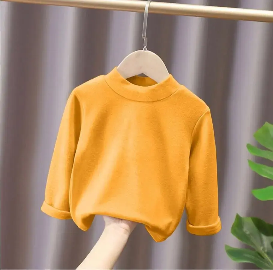 Thickened Fleece Warmth Children's Base Layer Shirt Half High Collar Inner Wear for Boys And Girls Autumn Clothes