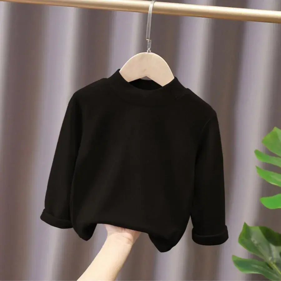 Thickened Fleece Warmth Children's Base Layer Shirt Half High Collar Inner Wear for Boys And Girls Autumn Clothes