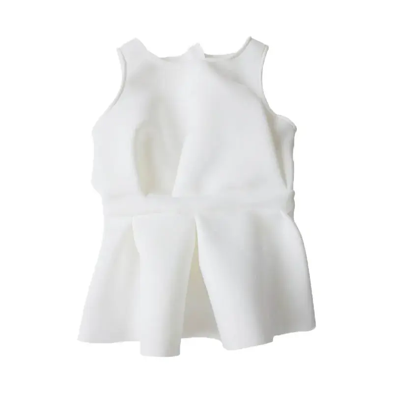 Slimming High Waist Sleeveless Vest Women's Puffy Style Top with Lace Hemline Polyester Fiber Casual Fashion Summer Wear