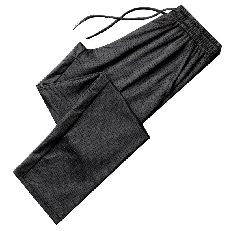 2021 Summer Thin Ice Silk Men's Casual Pants Fitness Running Breathable Sweatpants Loose Fit Solid Color Cropped Pants