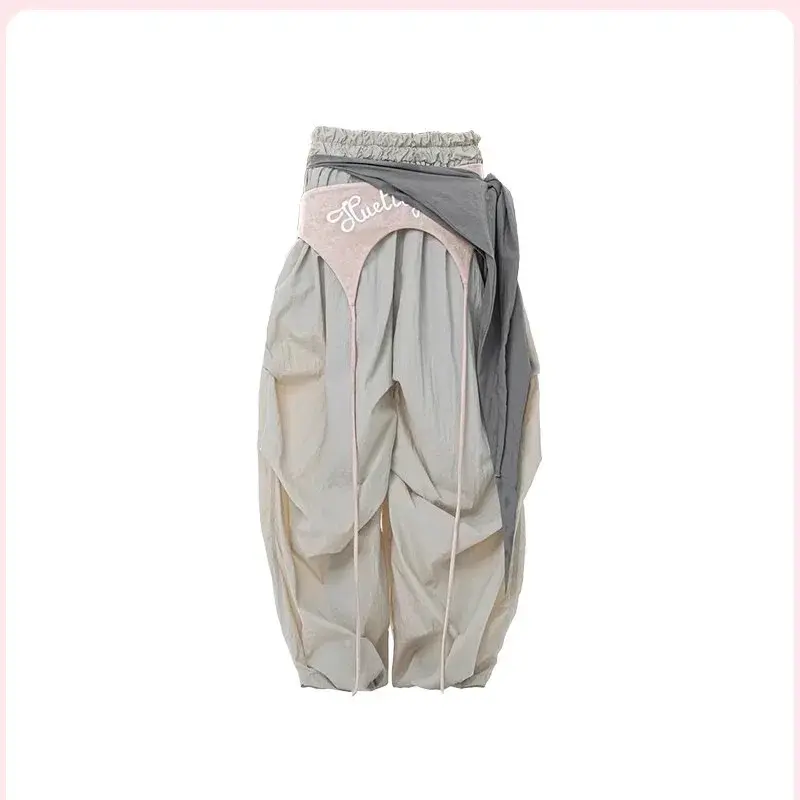 American Style Fashionable Patchwork Scarf Design Work Pants Street Style Summer Long Trousers for Women Layered Wear