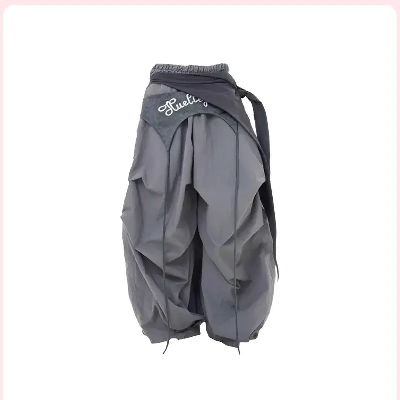 American Style Fashionable Patchwork Scarf Design Work Pants Street Style Summer Long Trousers for Women Layered Wear