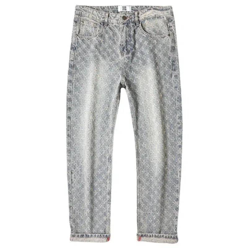 Vintage Style Jacquard Jeans Men's Straight-leg Pants American Style Trendy Brand Matching Casual Streetwear For Summer
