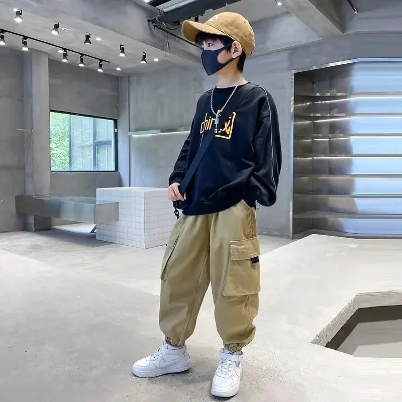 Trendy Loose-fit Boys Pants Spring Autumn 2023 New Style Cool Kids Cargo Pants For Mid To Large Boys Children