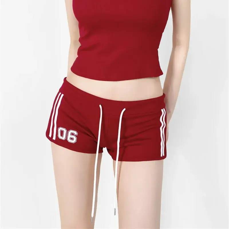 American Style Sexy Short Shorts Drawstring Sporty Low Waist Color Block Striped Slim Fit Casual Hot Pants for Women