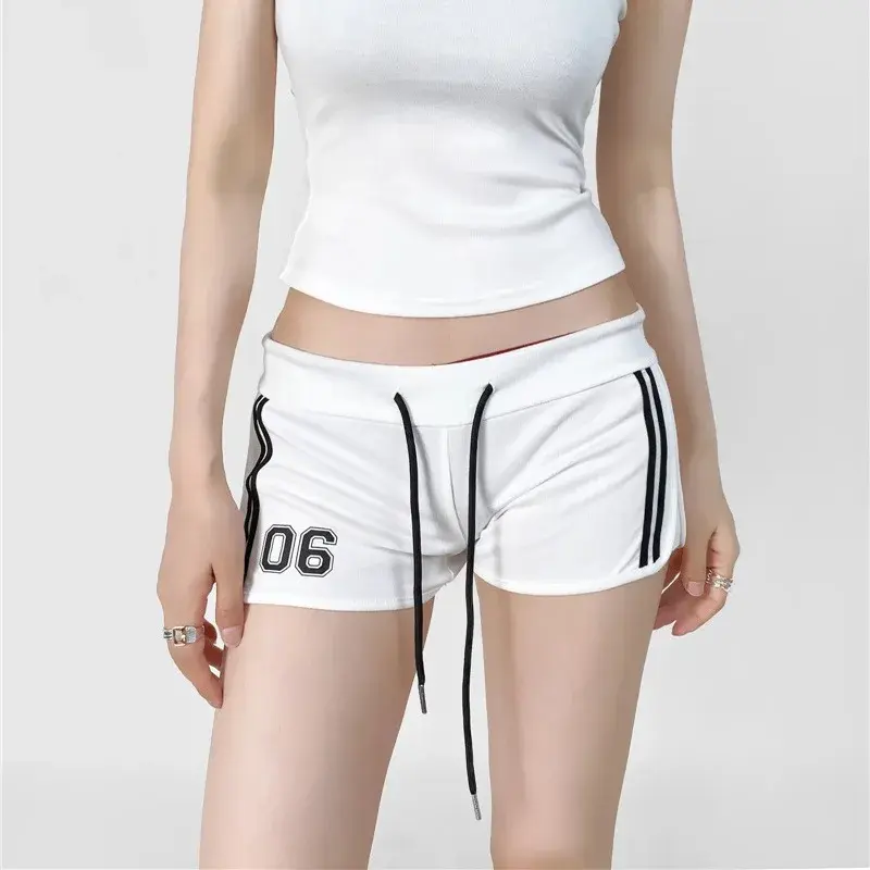 American Style Sexy Short Shorts Drawstring Sporty Low Waist Color Block Striped Slim Fit Casual Hot Pants for Women