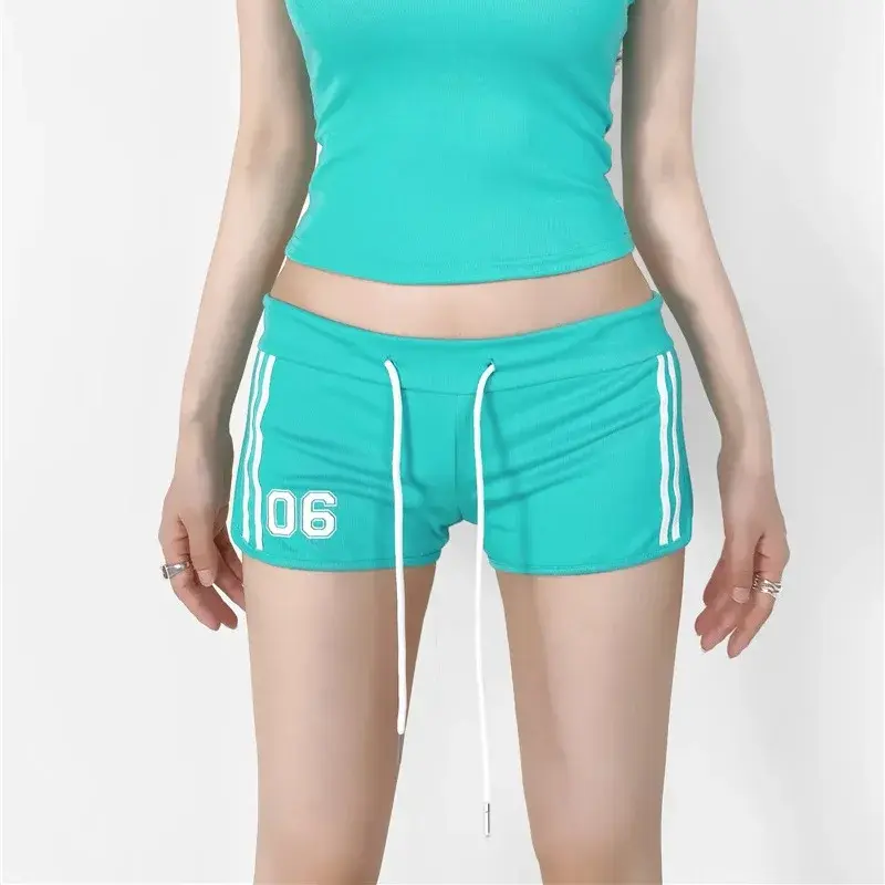 American Style Sexy Short Shorts Drawstring Sporty Low Waist Color Block Striped Slim Fit Casual Hot Pants for Women