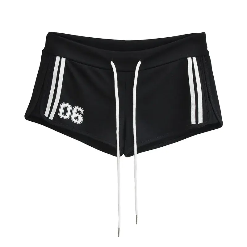 American Style Sexy Short Shorts Drawstring Sporty Low Waist Color Block Striped Slim Fit Casual Hot Pants for Women