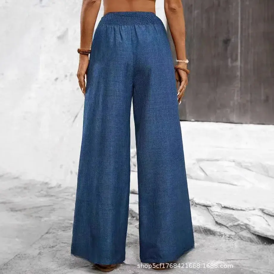 High Waist Wide Leg Straight Pants Women's Pure Color Pleated Waist Loose Fit Casual Spring Summer Fashion Slimming Korean Style