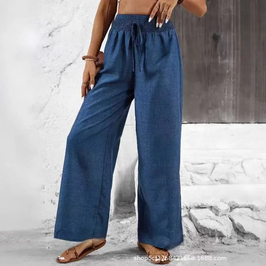 High Waist Wide Leg Straight Pants Women's Pure Color Pleated Waist Loose Fit Casual Spring Summer Fashion Slimming Korean Style