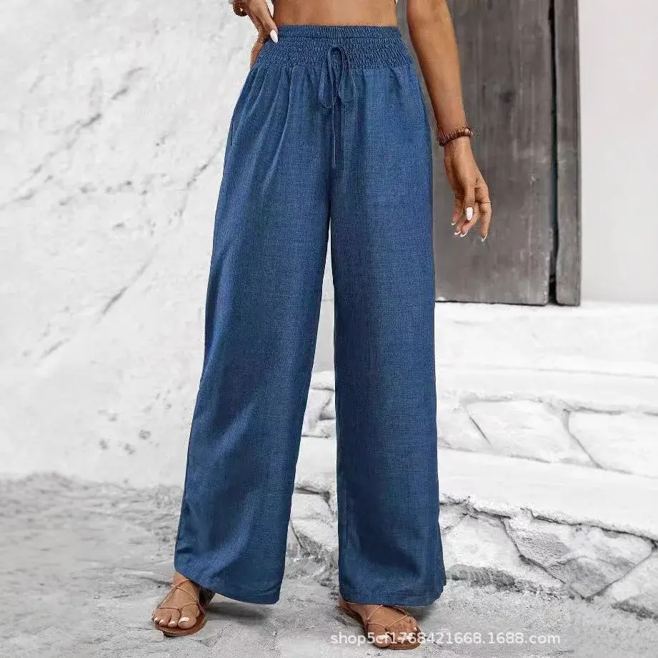 High Waist Wide Leg Straight Pants Women's Pure Color Pleated Waist Loose Fit Casual Spring Summer Fashion Slimming Korean Style
