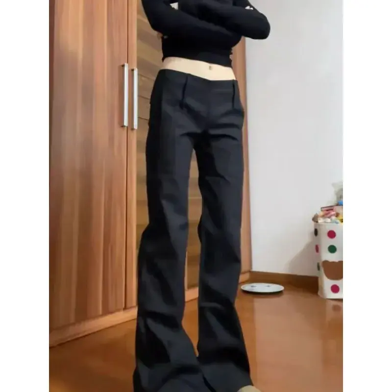 Elegant Tailored Wide Leg Pants Women's Spring Autumn High Waist Straight Cut Trousers Micro Flared Suit Fabric Floor Length